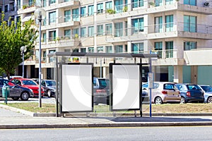 Blank billboards at a bus stop - outdoor advertising photo