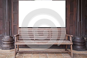 blank billboards and wood bench for waiting in front of the restaurant