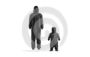 Blank black adult and kid plush jumpsuit with hood mockup