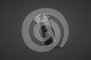 Blank black aluminum narrow 280 ml soda can with drops mockup