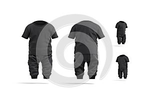 Blank black baby suit with t-shirt, pants mockup, different views