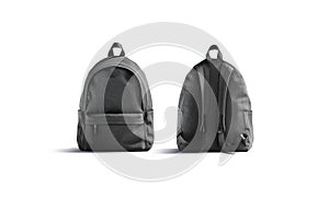 Blank black backpack with zipper and strap mockup, front back