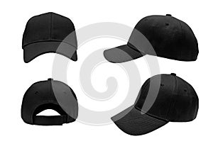 Blank black baseball cap,hat 4 view photo