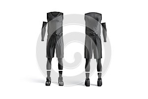 Blank black basketball uniform mock up, front and back view