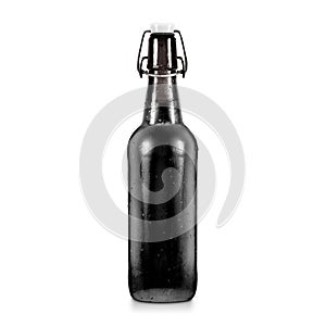 Blank black beer bottle mockup without label, isolated.