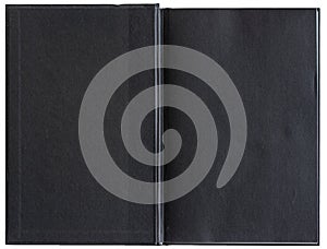 Blank black book opened to the first page.