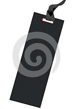 Blank Black Cardboard Sale Tag And String, Empty Square Price Label Background, Vertical Isolated Large Detailed Hanging Badge