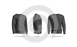 Blank black casual sweatshirt mockup, side and back view photo