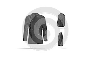 Blank black chef jacket with buttons mock up, different views