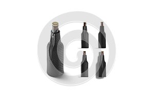 Blank black collapsible beer bottle koozie mock up, different views photo