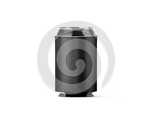 Blank black collapsible beer can koozie mockup isolated photo