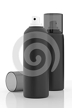 Blank Black Deodorant Perfume Spray Cans Mockup - 3D Illustration