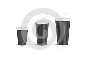 Blank black disposable cup straw mock up set isolated,