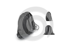 Blank black drawstring backpack mock up, different views