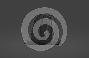 Blank black drawstring backpack mockup, dark background