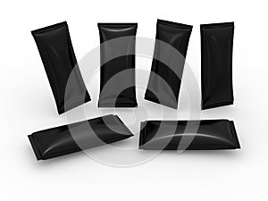 Blank black flow wrap packet with clipping path