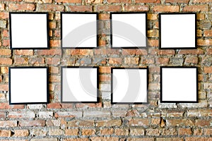 Blank black frames old on old brick wall