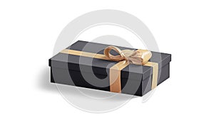 Blank black gift box with gold ribbon mockup, looped rotation