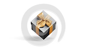 Blank black gift box with gold ribbon mockup, looped rotation
