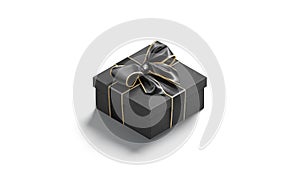 Blank black gift box with ribbon bow mockup, side view