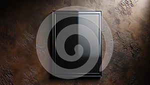Blank black glass signplate mockup, mounted on a richly textured wall photo