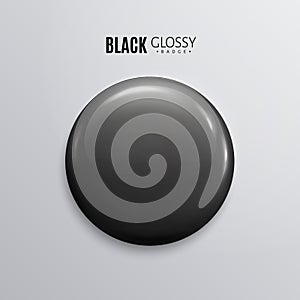 Blank black glossy badge or button. 3d render.