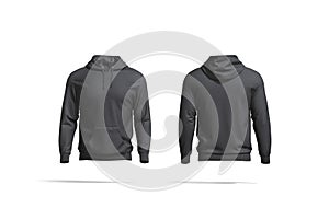Blank black hoodie with hood mockup, front and back view photo