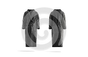 Blank black hotel bathrobe mockup, front and back view
