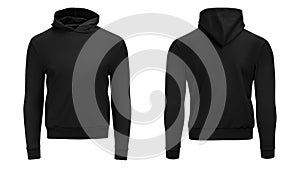 Blank black male hoodie sweatshirt long sleeve with clipping path, mens hoody design mockup, isolated on white background.