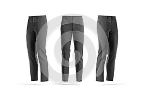 Blank black man pants mockup, front and side view