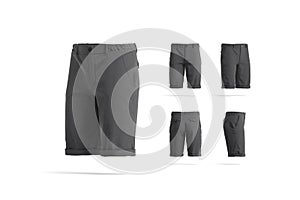 Blank black men shorts mock up, different views