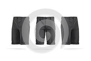 Blank black men shorts mockup, front and side view