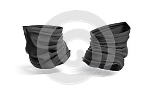 blank black neck gaiter mockup, half-turned view, side and back