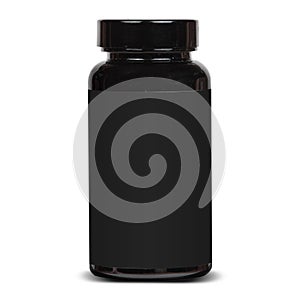 Blank black plastic bottle for cosmetics isolated on white background.