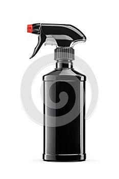 Blank black plastic trigger sprayer detergent bottle isolated on white