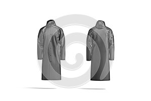 Blank black protective raincoat mockup, front and back view