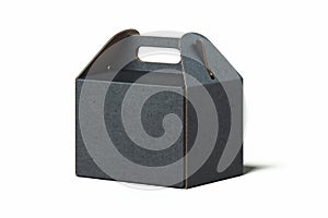 Blank black realistic cardboard box isolated on white background. 3d rendering.