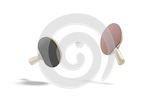 Blank black, red wood table tennis racket with ball mockup, photo