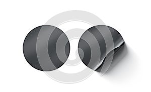 Blank black round adhesive stickers mock up with curved corner