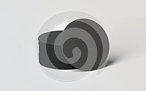 Blank black round beer coasters stack mockup