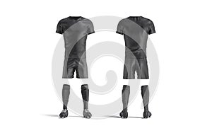 Blank black soccer uniform mockup, front and back view