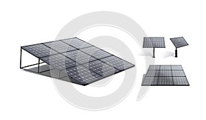 Blank black solar panel mockup set, different views