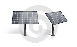 Blank black solar panel mockup stand, front and side view