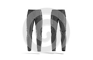 Blank black sport pants mock up, front and back view