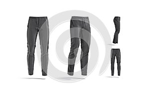 Blank black sport pants mockup, different views