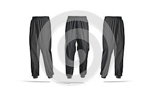 Blank black sport sweatpants mock up, front and side view