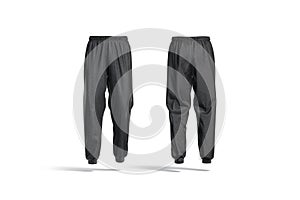 Blank black sport sweatpants mockup, front and back view