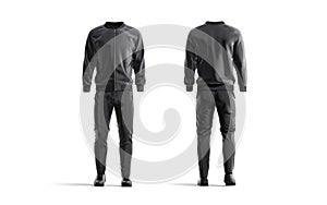 Blank black sport tracksuit with bomber, pants and sneakers mockup