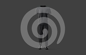 Blank black sport uniform t-shirt and sweatpants mockup, dark background