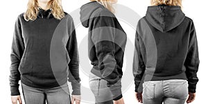 Blank black sweatshirt mock up set isolated, front, back and side view photo